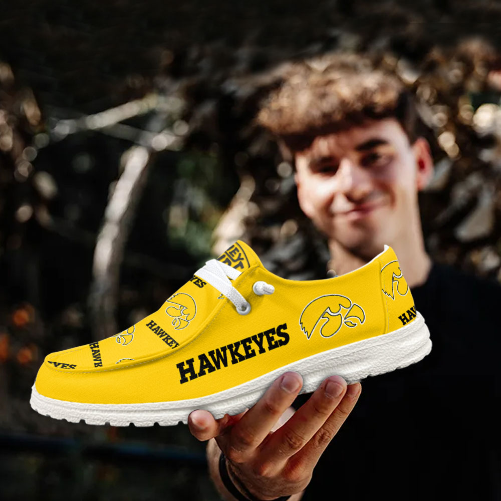 JWFancy NCAA Iowa Hawkeyes Hey Dude Shoes Wally Men's Lace Up Loafers Comfortable For Men And Women