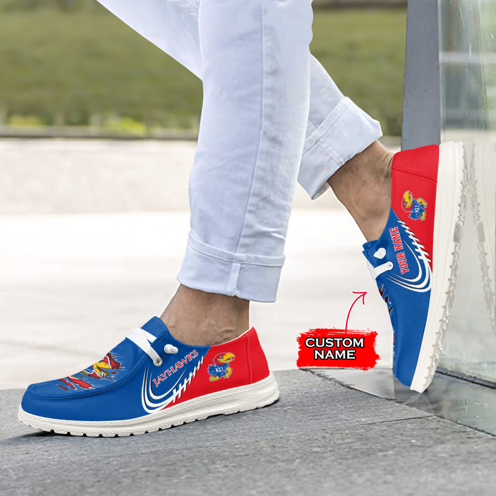 JWFancy NCAA Kansas Jayhawks Hey Dude Shoes Wally Men's Lace Up Loafers Comfortable For Men And Women
