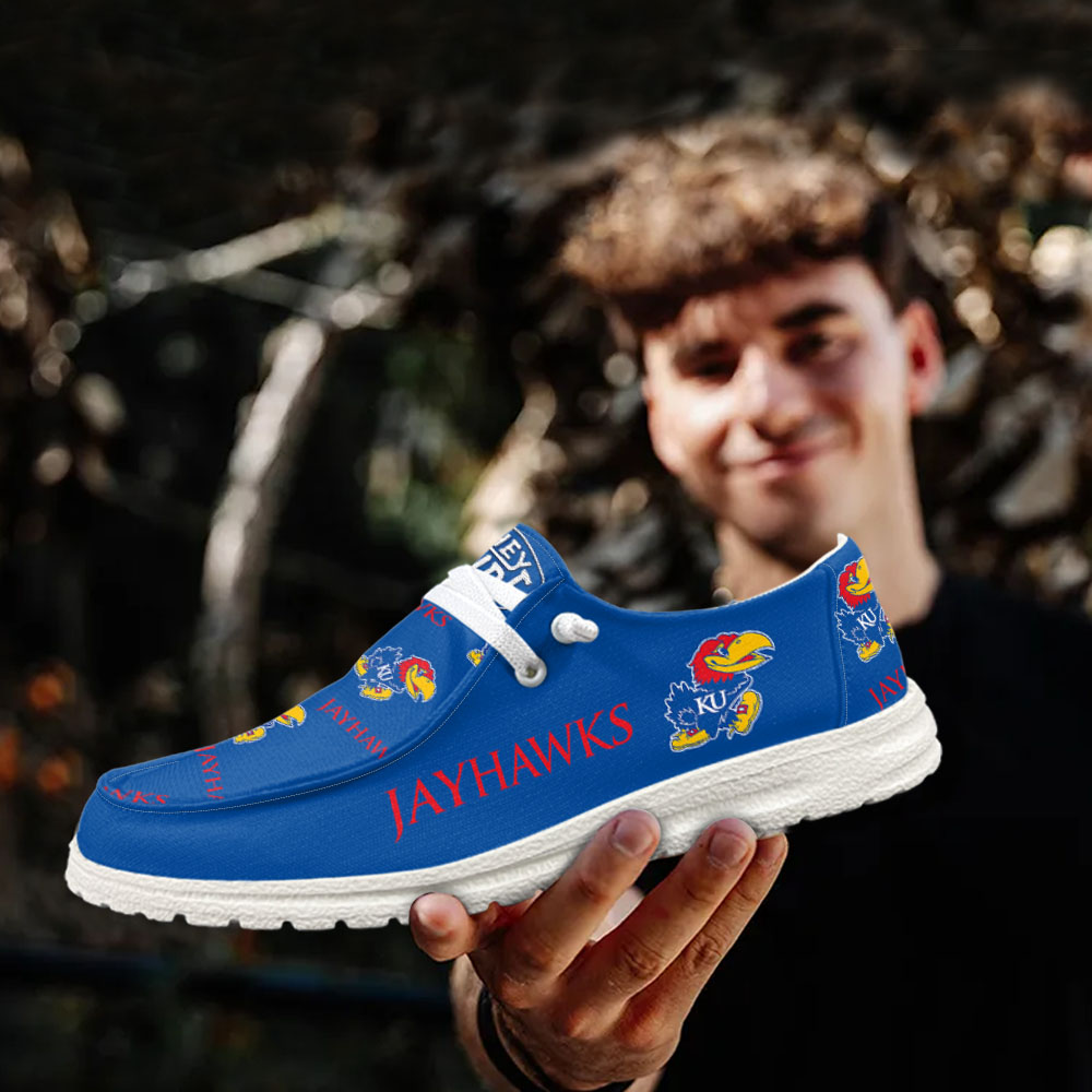 JWFancy NCAA Kansas Jayhawks Hey Dude Shoes Wally Men's Lace Up Loafers Comfortable For Men And Women
