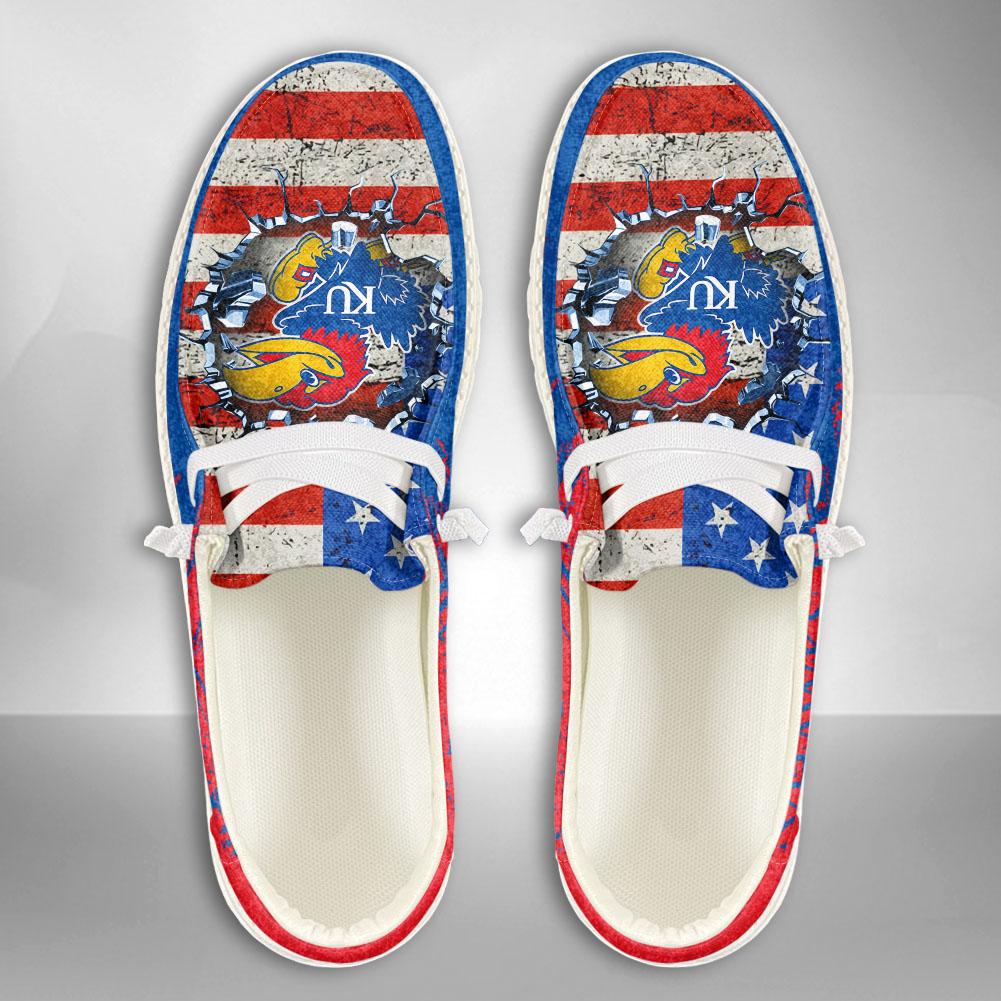 JWFancy NCAA Kansas Jayhawks Hey Dude Shoes Wally Men's Lace Up Loafers Comfortable For Men And Women
