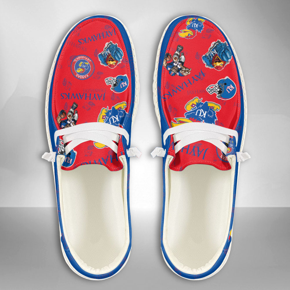 JWFancy NCAA Kansas Jayhawks Hey Dude Shoes Wally Men's Lace Up Loafers Comfortable For Men And Women