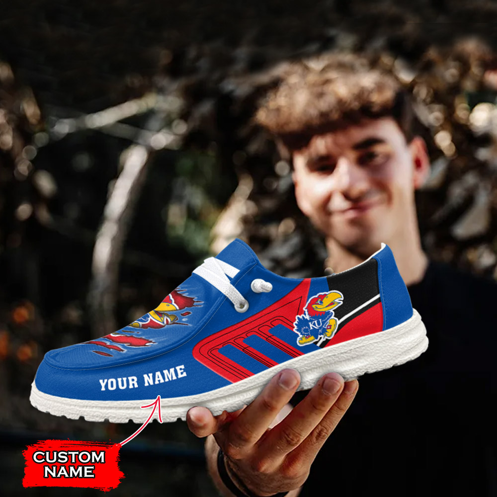 JWFancy NCAA Kansas Jayhawks Hey Dude Shoes Wally Men's Lace Up Loafers Comfortable For Men And Women