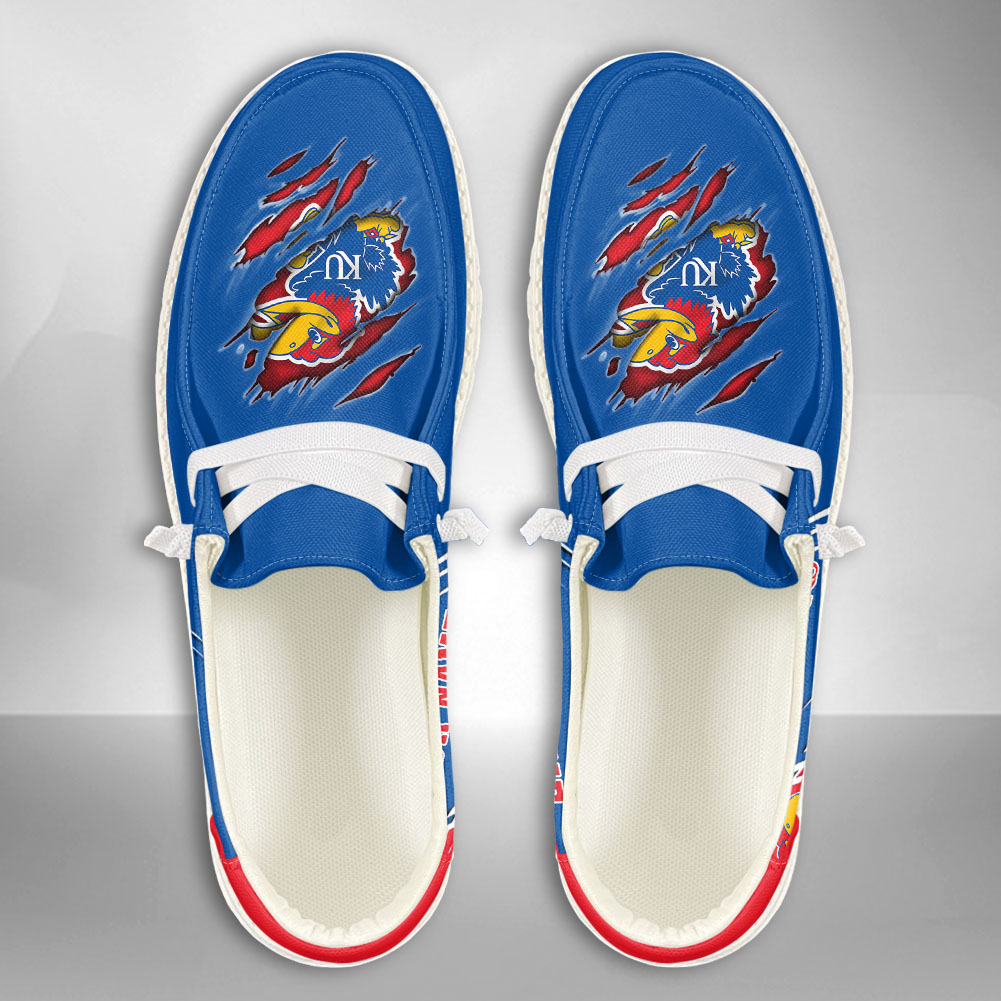 JWFancy NCAA Kansas Jayhawks Hey Dude Shoes Wally Men's Lace Up Loafers Comfortable For Men And Women