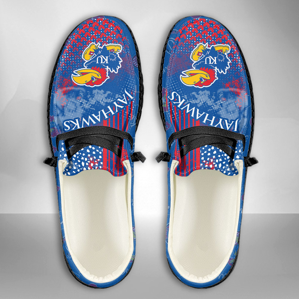 JWFancy NCAA Kansas Jayhawks Hey Dude Shoes Wally Men's Lace Up Loafers Comfortable For Men And Women