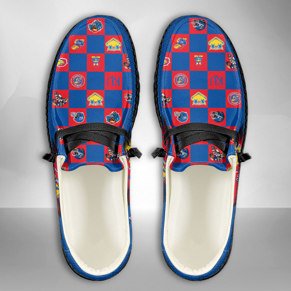 JWFancy NCAA Kansas Jayhawks Hey Dude Shoes Wally Men's Lace Up Loafers Comfortable For Men And Women