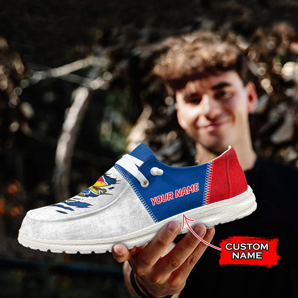 JWFancy NCAA Kansas Jayhawks Hey Dude Shoes Wally Men's Lace Up Loafers Comfortable For Men And Women