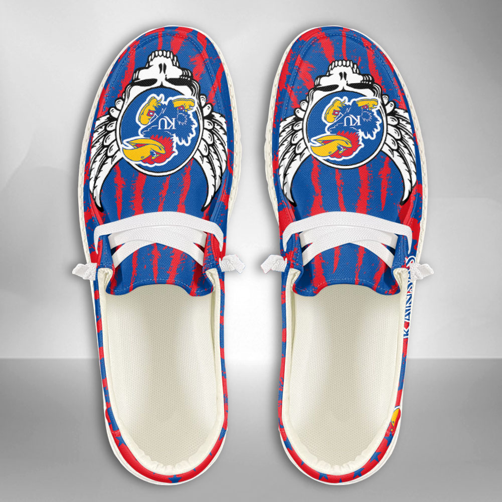 JWFancy NCAA Kansas Jayhawks Hey Dude Shoes Wally Men's Lace Up Loafers Comfortable For Men And Women