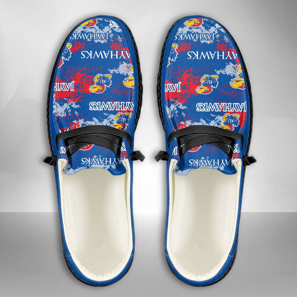 JWFancy NCAA Kansas Jayhawks Hey Dude Shoes Wally Men's Lace Up Loafers Comfortable For Men And Women