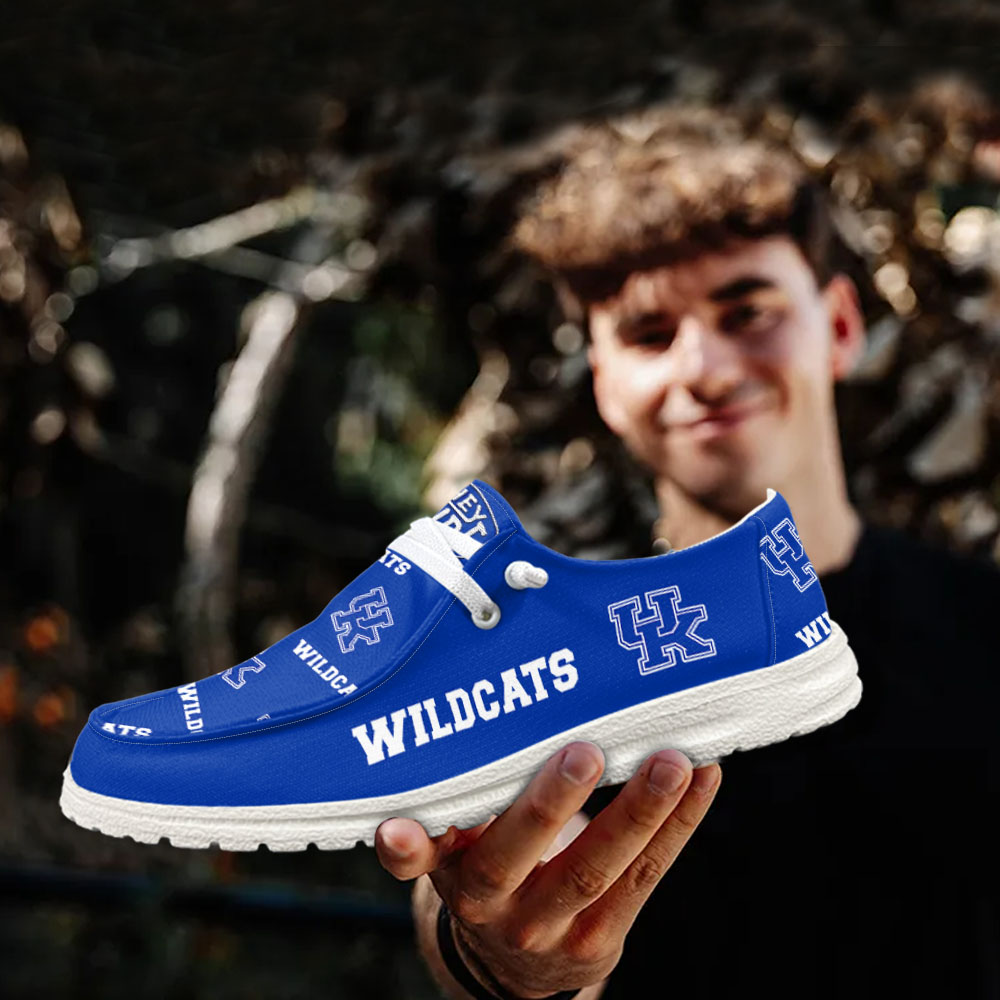 JWFancy NCAA Kentucky Wildcats Hey Dude Shoes Wally Men's Lace Up Loafers Comfortable For Men And Women