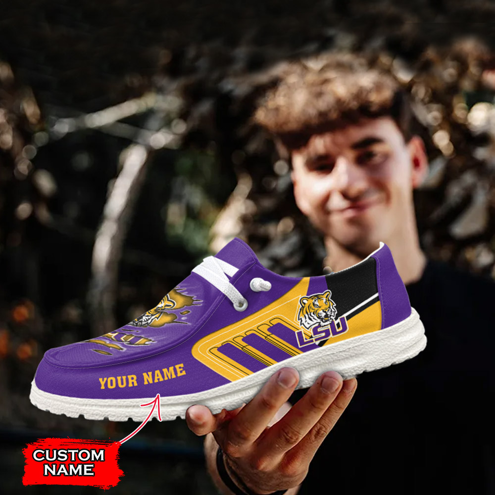 JWFancy NCAA LSU Tigers Hey Dude Shoes Wally Men's Lace Up Loafers Comfortable For Men And Women