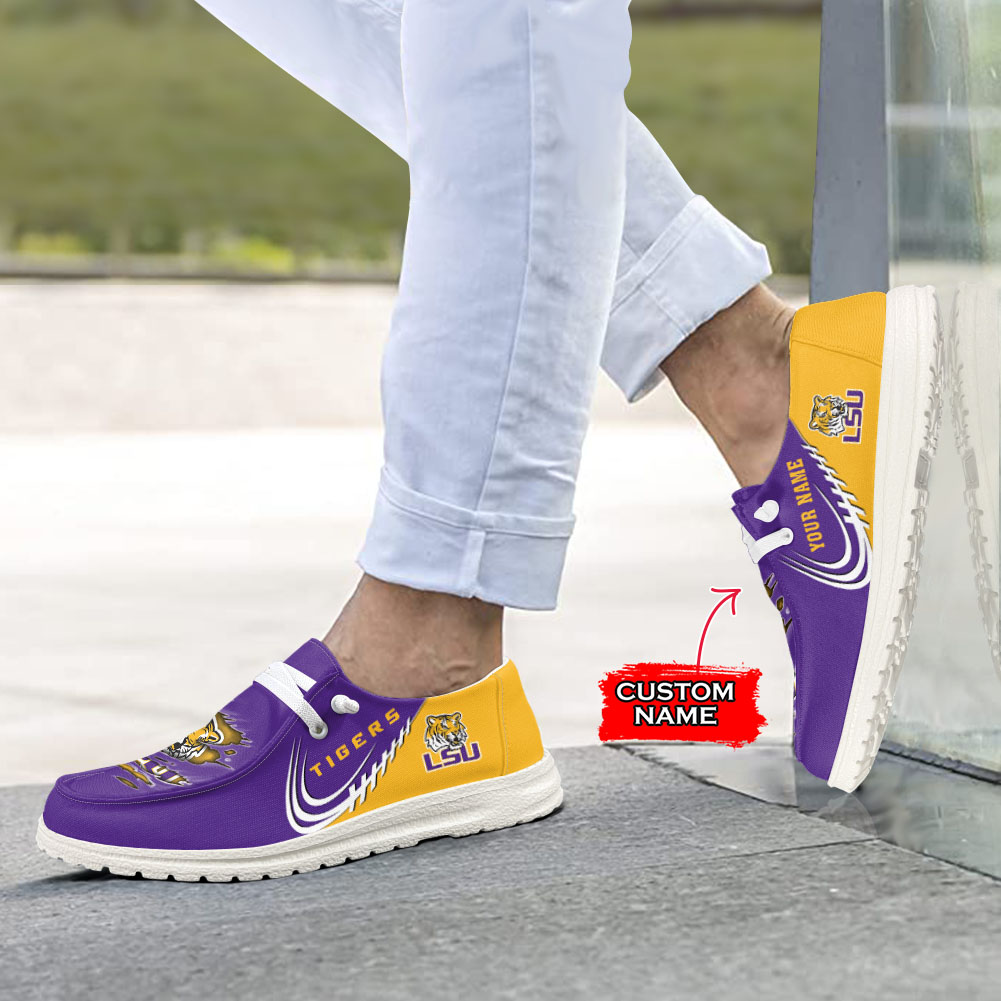 JWFancy NCAA LSU Tigers Hey Dude Shoes Wally Men's Lace Up Loafers Comfortable For Men And Women