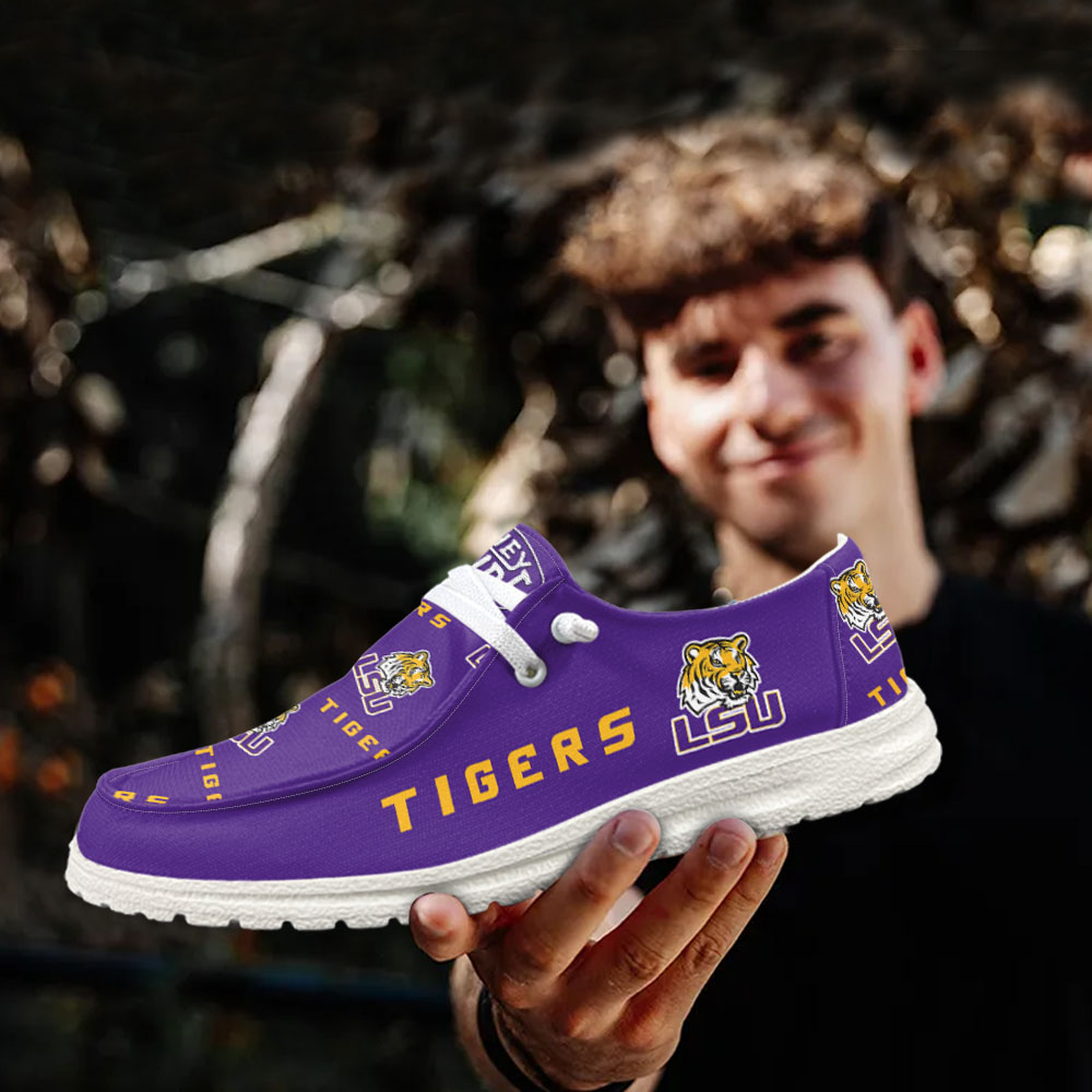 JWFancy NCAA LSU Tigers Hey Dude Shoes Wally Men's Lace Up Loafers Comfortable For Men And Women
