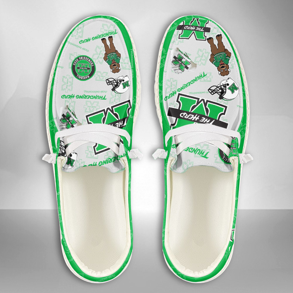 JWFancy NCAA Marshall Thundering Herd Hey Dude Shoes Wally Men's Lace Up Loafers Comfortable For Men And Women