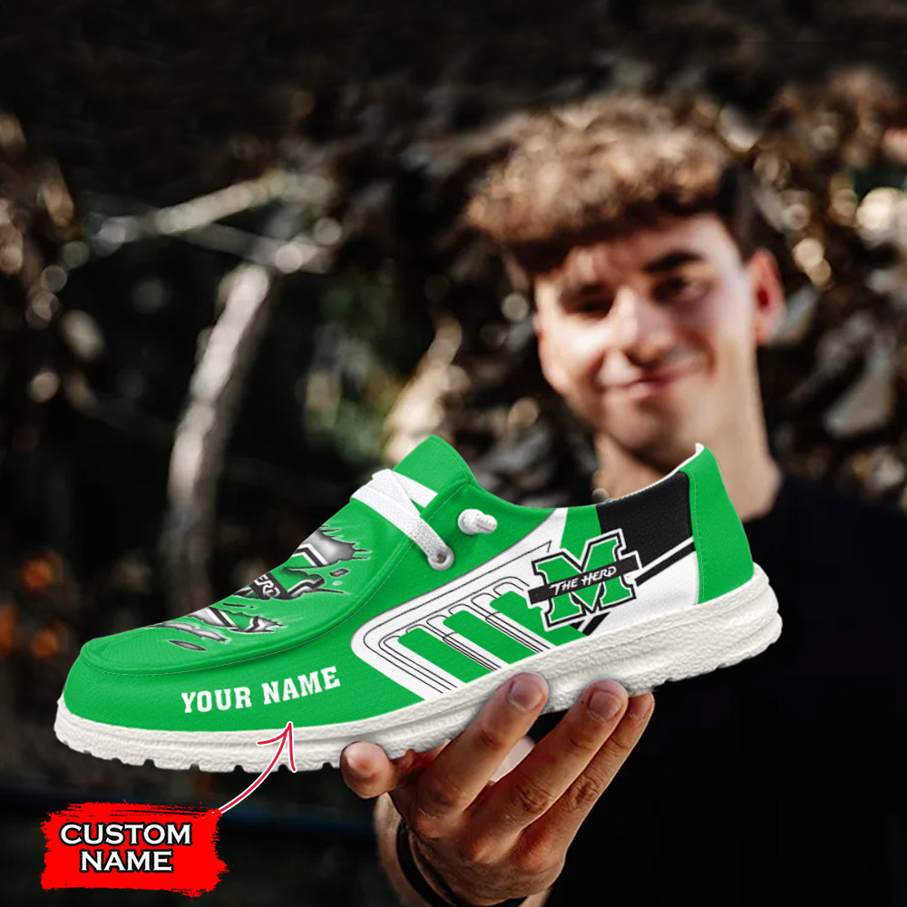 JWFancy NCAA Marshall Thundering Herd Hey Dude Shoes Wally Men's Lace Up Loafers Comfortable For Men And Women