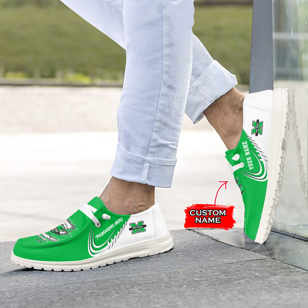 JWFancy NCAA Marshall Thundering Herd Hey Dude Shoes Wally Men's Lace Up Loafers Comfortable For Men And Women