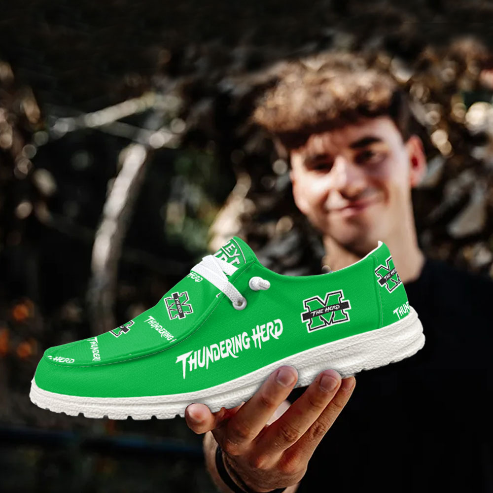 JWFancy NCAA Marshall Thundering Herd Hey Dude Shoes Wally Men's Lace Up Loafers Comfortable For Men And Women