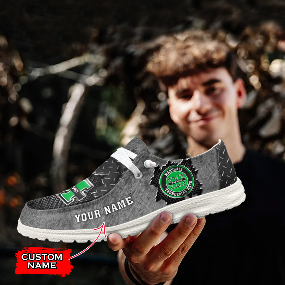 JWFancy NCAA Marshall Thundering Herd Hey Dude Shoes Wally Men's Lace Up Loafers Comfortable For Men And Women