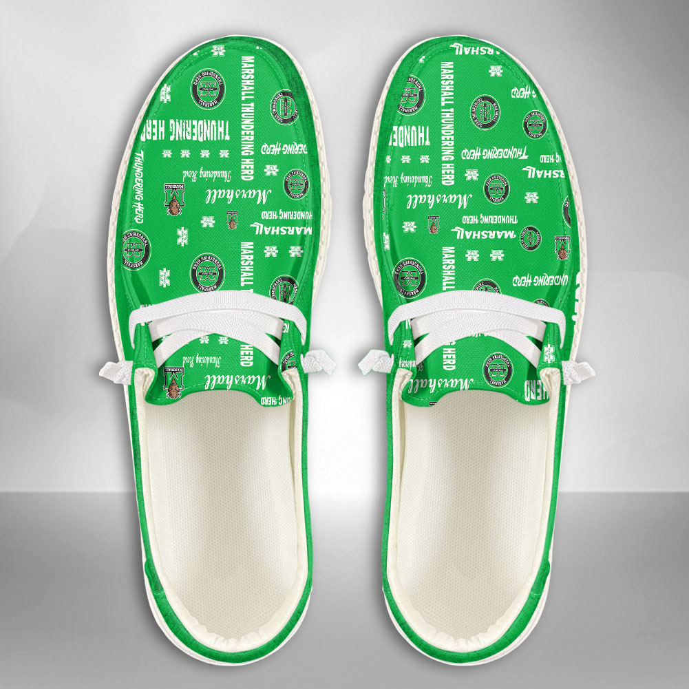JWFancy NCAA Marshall Thundering Herd Hey Dude Shoes Wally Men's Lace Up Loafers Comfortable For Men And Women