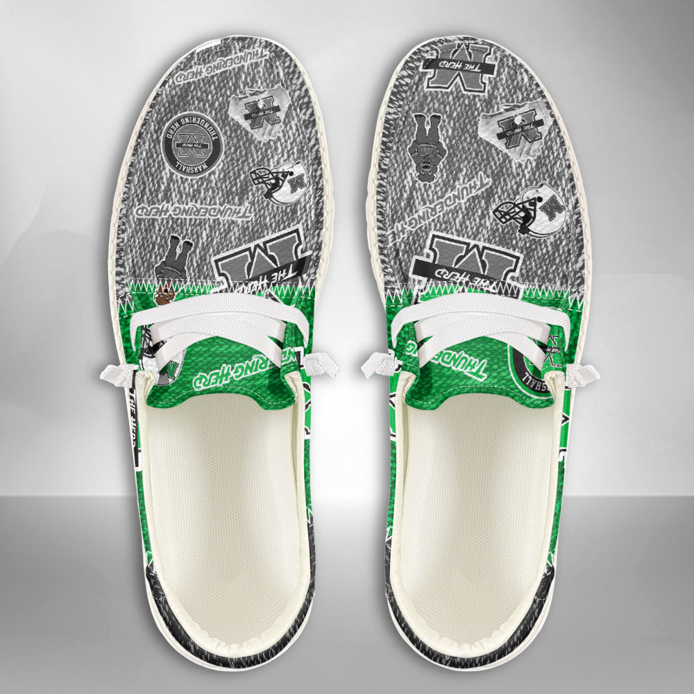 JWFancy NCAA Marshall Thundering Herd Hey Dude Shoes Wally Men's Lace Up Loafers Comfortable For Men And Women