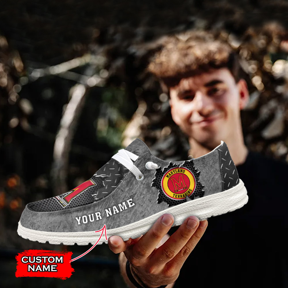 JWFancy NCAA Maryland Terrapins Hey Dude Shoes Wally Men's Lace Up Loafers Comfortable For Men And Women