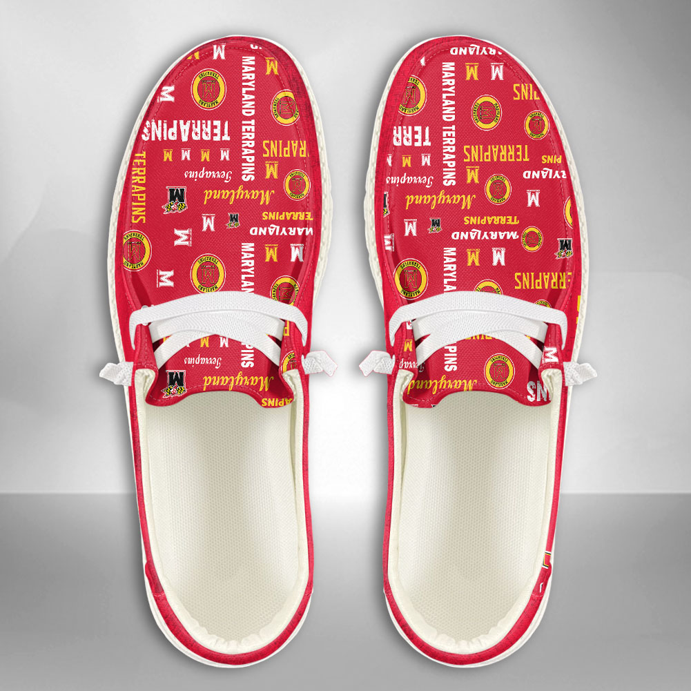 JWFancy NCAA Maryland Terrapins Hey Dude Shoes Wally Men's Lace Up Loafers Comfortable For Men And Women