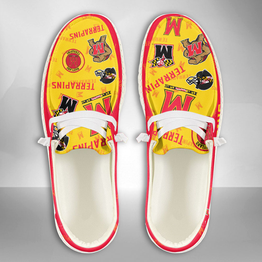 JWFancy NCAA Maryland Terrapins Hey Dude Shoes Wally Men's Lace Up Loafers Comfortable For Men And Women