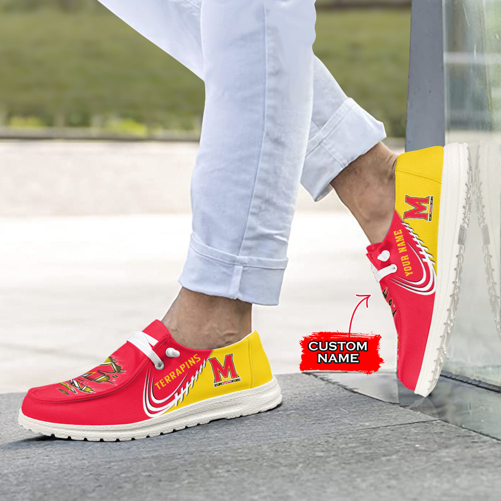 JWFancy NCAA Maryland Terrapins Hey Dude Shoes Wally Men's Lace Up Loafers Comfortable For Men And Women