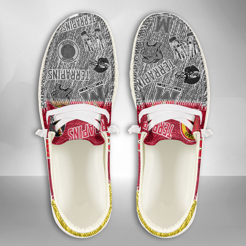 JWFancy NCAA Maryland Terrapins Hey Dude Shoes Wally Men's Lace Up Loafers Comfortable For Men And Women