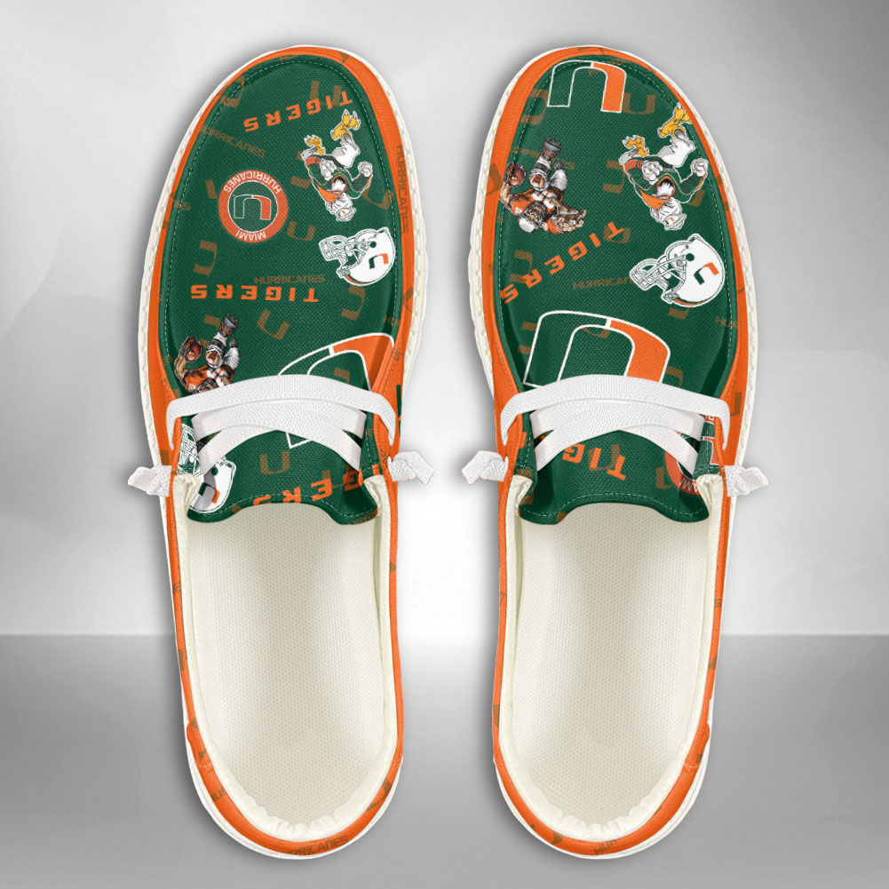 JWFancy NCAA Miami Hurricanes Hey Dude Shoes Wally Men's Lace Up Loafers Comfortable For Men And Women