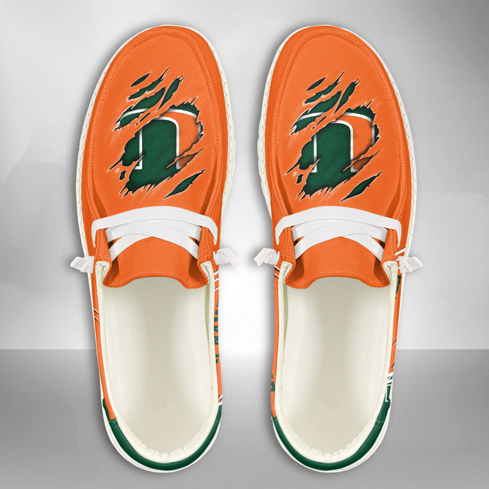 JWFancy NCAA Miami Hurricanes Hey Dude Shoes Wally Men's Lace Up Loafers Comfortable For Men And Women