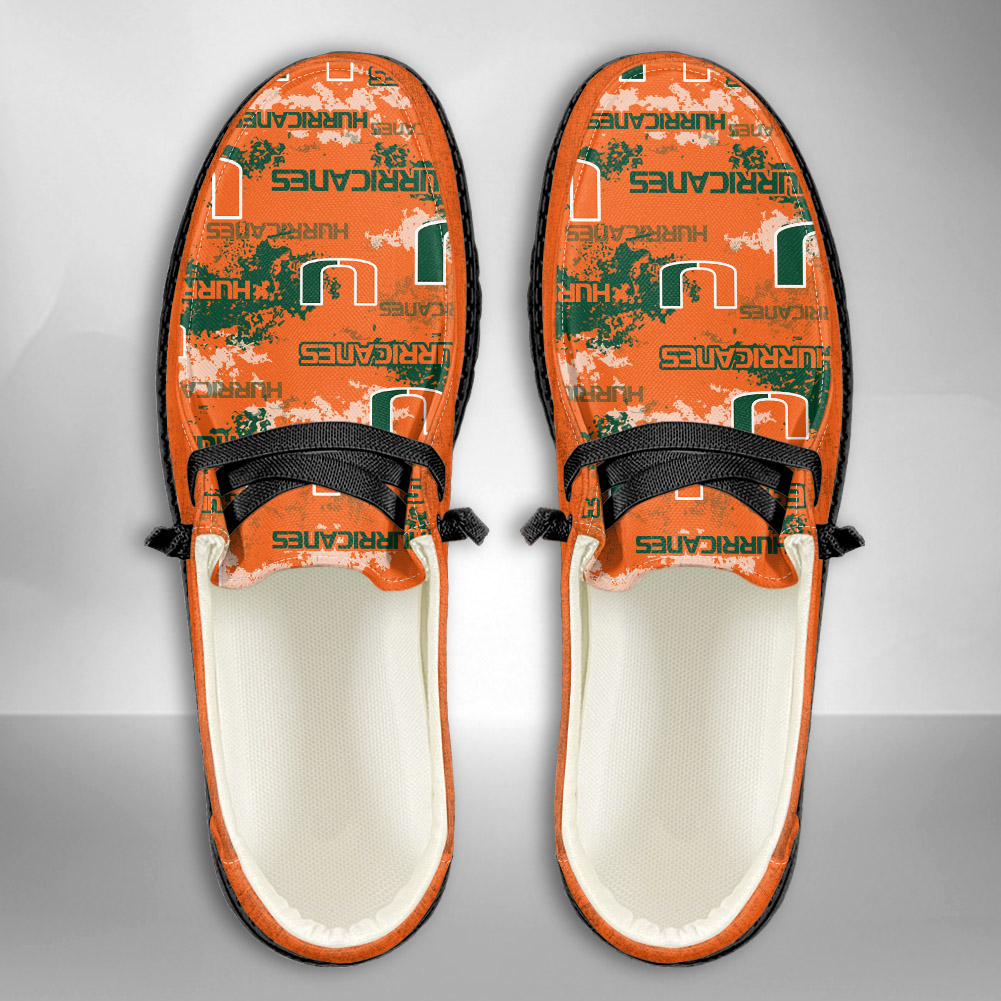 JWFancy NCAA Miami Hurricanes Hey Dude Shoes Wally Men's Lace Up Loafers Comfortable For Men And Women