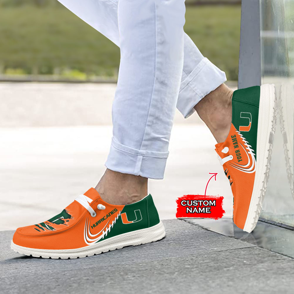 JWFancy NCAA Miami Hurricanes Hey Dude Shoes Wally Men's Lace Up Loafers Comfortable For Men And Women