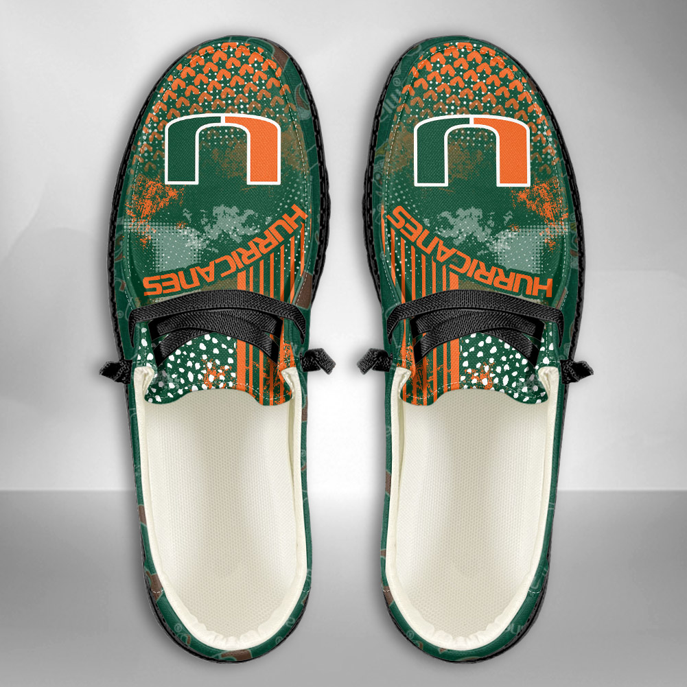 JWFancy NCAA Miami Hurricanes Hey Dude Shoes Wally Men's Lace Up Loafers Comfortable For Men And Women