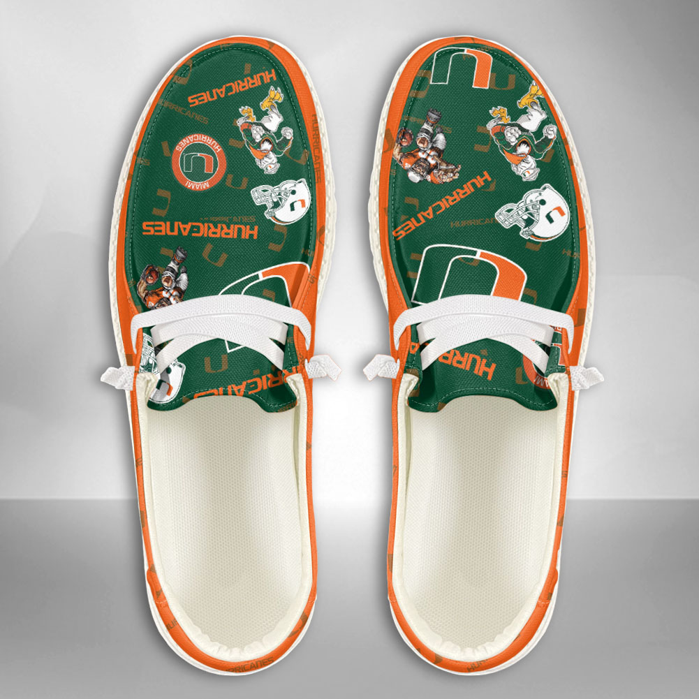 JWFancy NCAA Miami Hurricanes Hey Dude Shoes Wally Men's Lace Up Loafers Comfortable For Men And Women