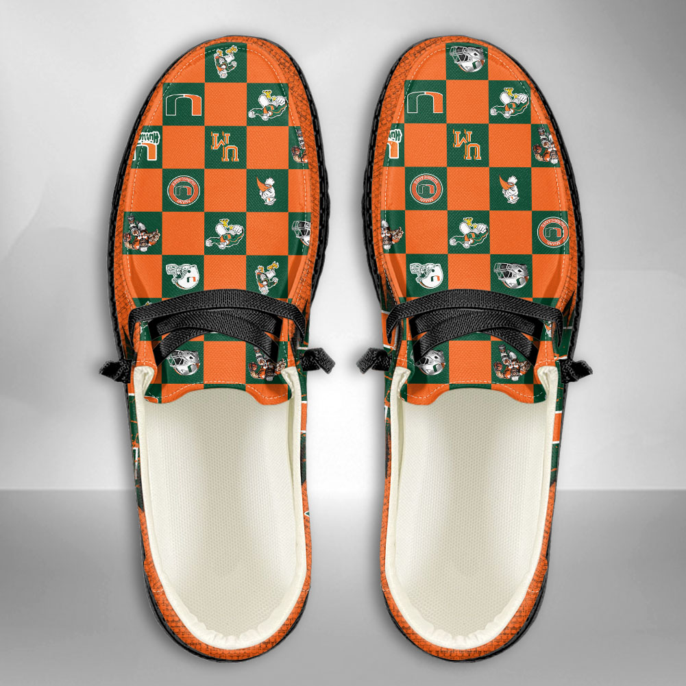 JWFancy NCAA Miami Hurricanes Hey Dude Shoes Wally Men's Lace Up Loafers Comfortable For Men And Women