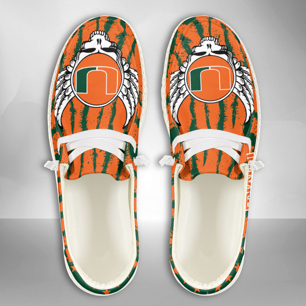 JWFancy NCAA Miami Hurricanes Hey Dude Shoes Wally Men's Lace Up Loafers Comfortable For Men And Women