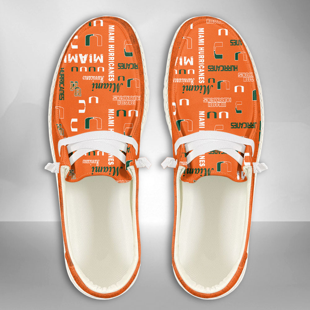 JWFancy NCAA Miami Hurricanes Hey Dude Shoes Wally Men's Lace Up Loafers Comfortable For Men And Women