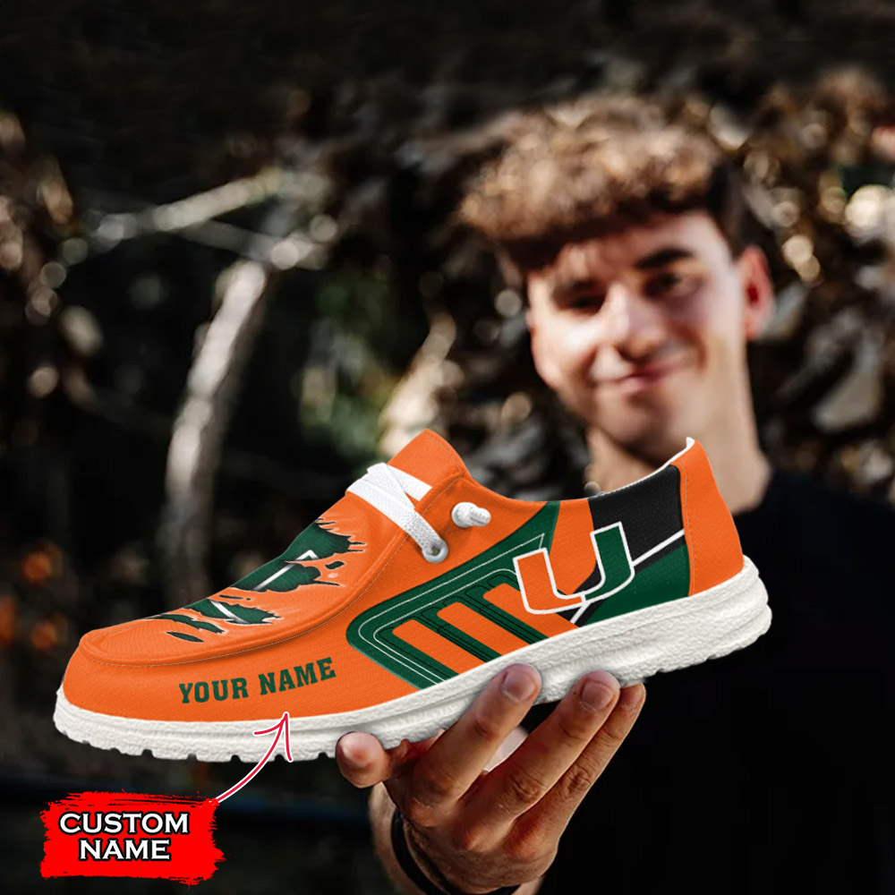JWFancy NCAA Miami Hurricanes Hey Dude Shoes Wally Men's Lace Up Loafers Comfortable For Men And Women