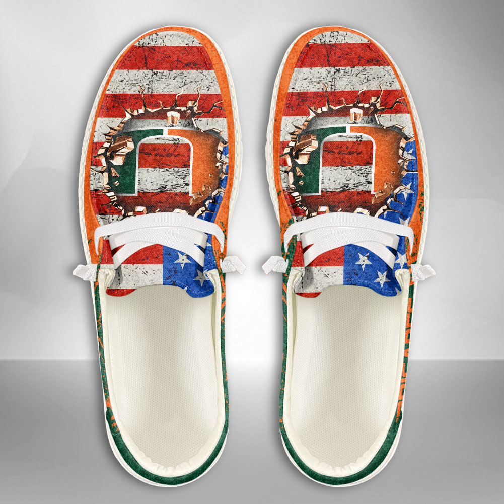 JWFancy NCAA Miami Hurricanes Hey Dude Shoes Wally Men's Lace Up Loafers Comfortable For Men And Women