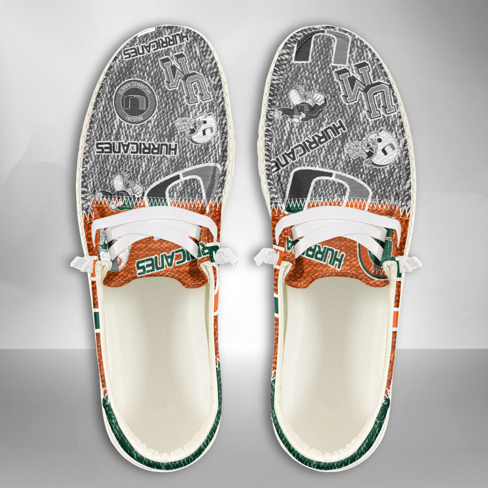 JWFancy NCAA Miami Hurricanes Hey Dude Shoes Wally Men's Lace Up Loafers Comfortable For Men And Women
