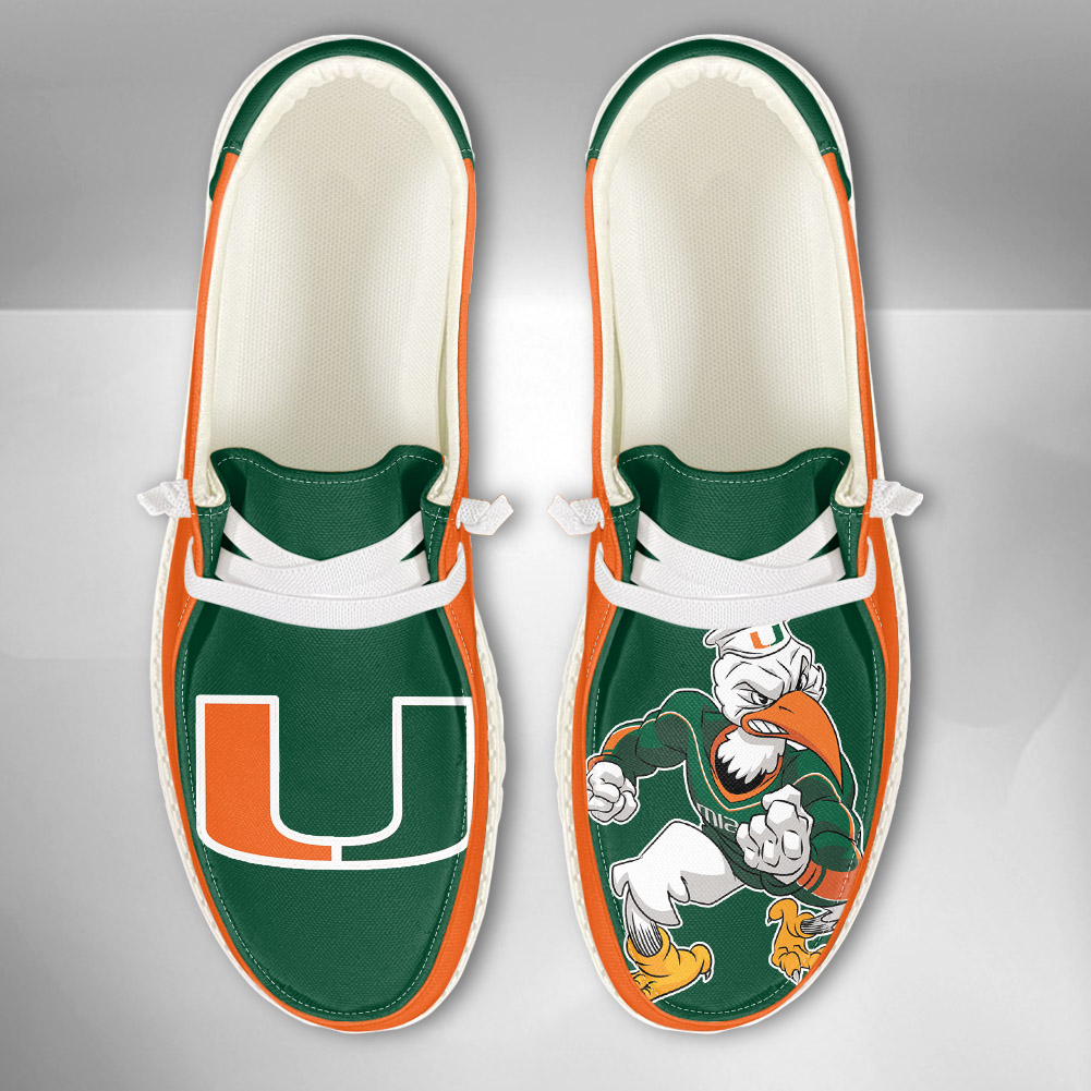 JWFancy NCAA Miami Hurricanes Hey Dude Shoes Wally Men's Lace Up Loafers Comfortable For Men And Women