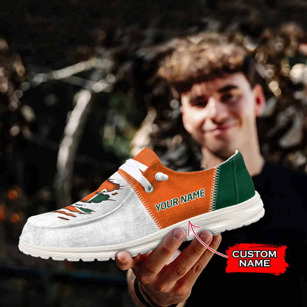 JWFancy NCAA Miami Hurricanes Hey Dude Shoes Wally Men's Lace Up Loafers Comfortable For Men And Women