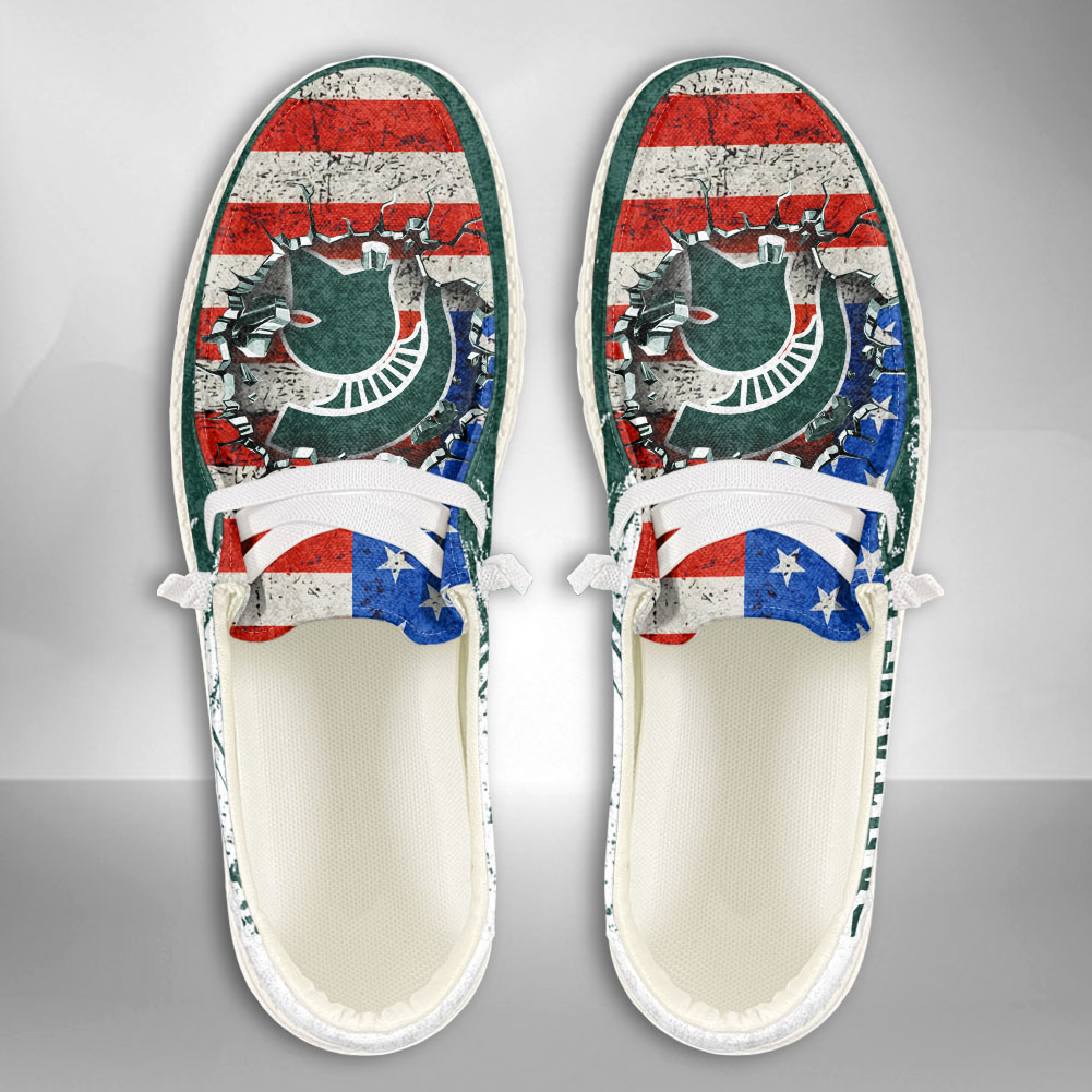 JWFancy NCAA Michigan State Spartans Hey Dude Shoes Wally Men's Lace Up Loafers Comfortable For Men And Women