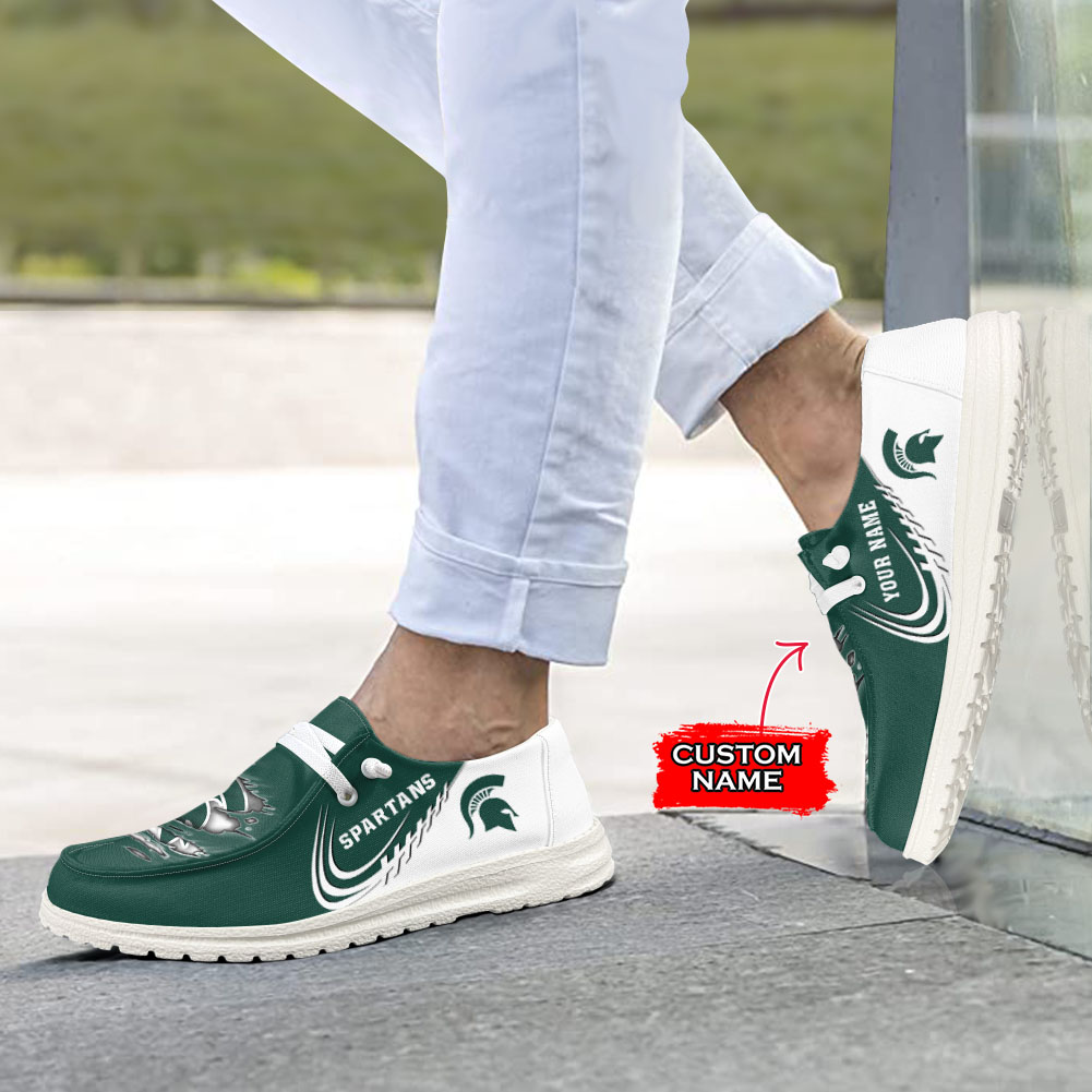 JWFancy NCAA Michigan State Spartans Hey Dude Shoes Wally Men's Lace Up Loafers Comfortable For Men And Women