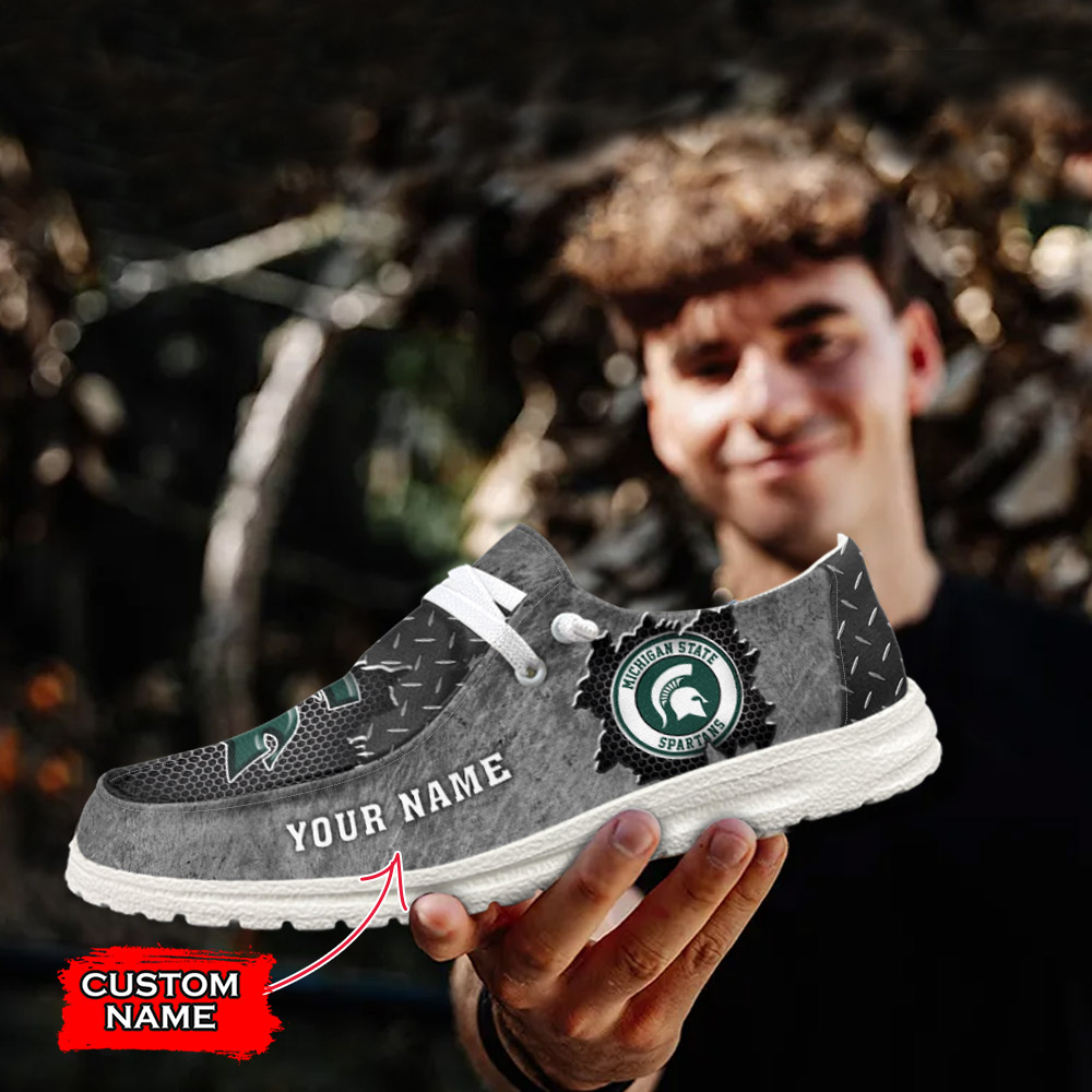JWFancy NCAA Michigan State Spartans Hey Dude Shoes Wally Men's Lace Up Loafers Comfortable For Men And Women
