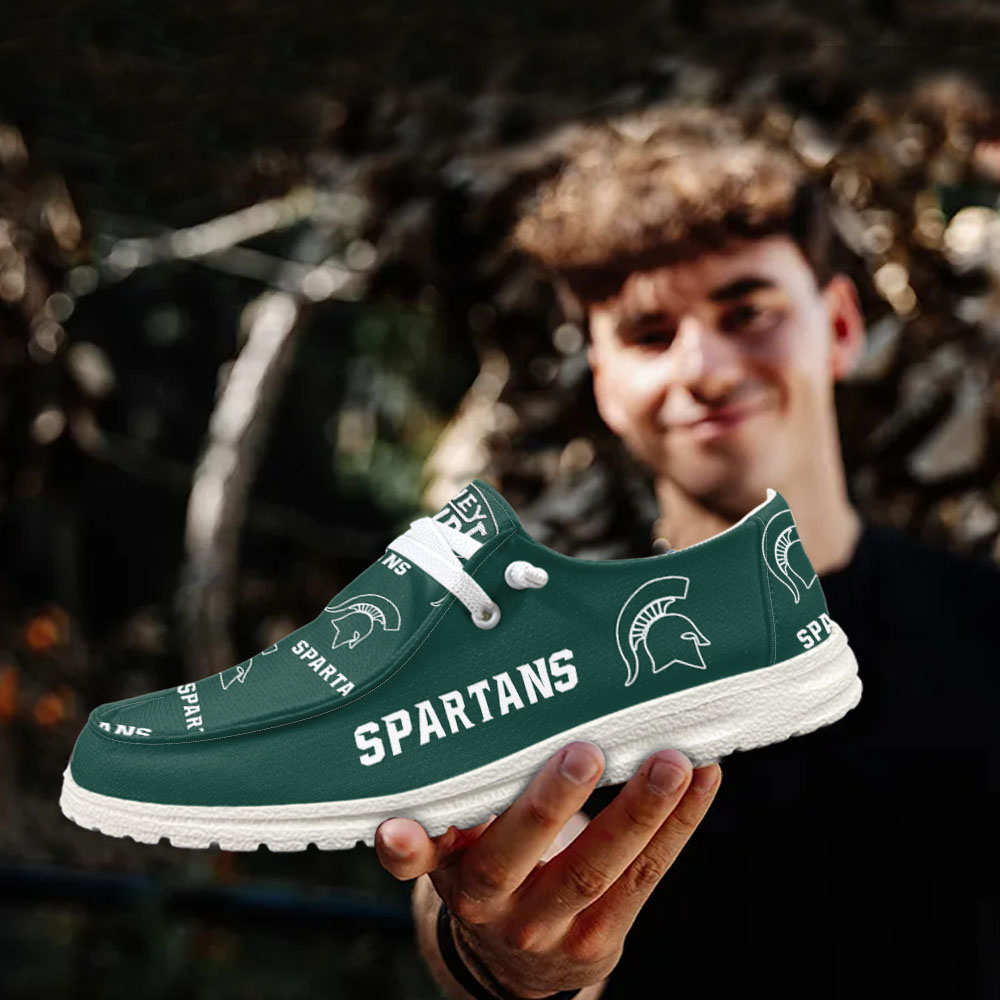 JWFancy NCAA Michigan State Spartans Hey Dude Shoes Wally Men's Lace Up Loafers Comfortable For Men And Women