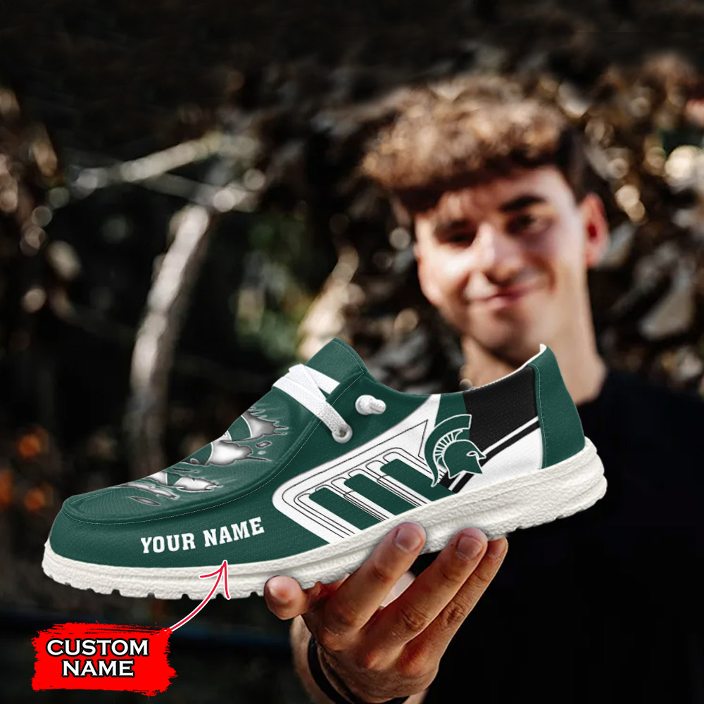 JWFancy NCAA Michigan State Spartans Hey Dude Shoes Wally Men's Lace Up Loafers Comfortable For Men And Women