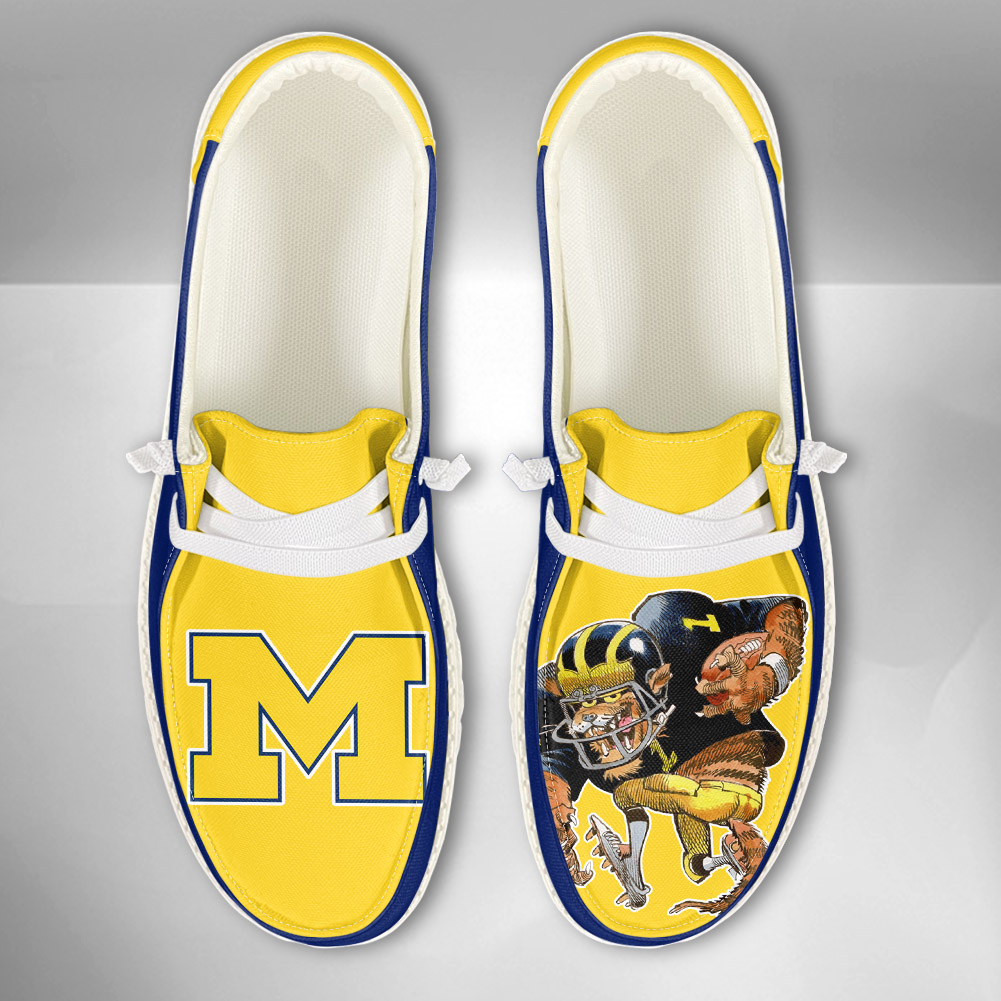 JWFancy NCAA Michigan Wolverines Hey Dude Shoes Wally Men's Lace Up Loafers Comfortable For Men And Women