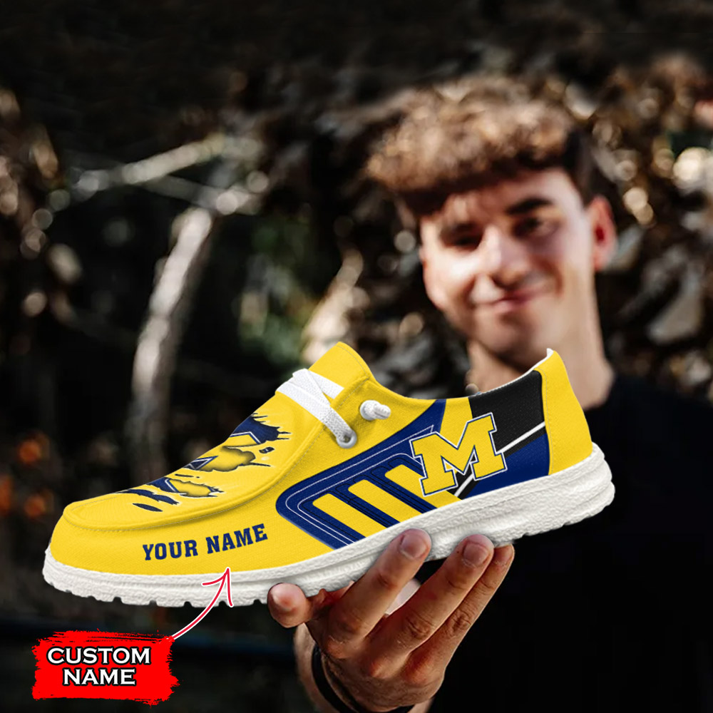 JWFancy NCAA Michigan Wolverines Hey Dude Shoes Wally Men's Lace Up Loafers Comfortable For Men And Women