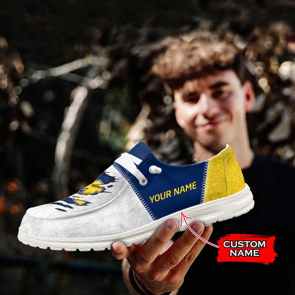 JWFancy NCAA Michigan Wolverines Hey Dude Shoes Wally Men's Lace Up Loafers Comfortable For Men And Women
